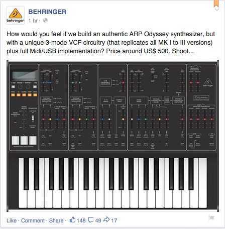 Behringer 提问：你想要 500 刀的 ARP Odyssey 重制版么？